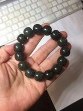 Load image into Gallery viewer, 14x13mm 100% Natural dark green/black/gray vintage style nephrite Jade bead bracelet HE107
