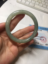 Load image into Gallery viewer, 55.4mm Certified type A 100% Natural  light green gray round cut Jadeite bangle PD36-9589
