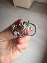Load image into Gallery viewer, 100% natural type A sunny green white clear four-prong jadeite jade ring group PC7
