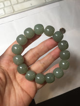 Load image into Gallery viewer, 14x13mm 100% Natural light green/gray vintage style nephrite Jade bead bracelet HE108
