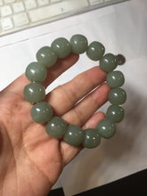 Load image into Gallery viewer, 14x13mm 100% Natural light green/gray vintage style nephrite Jade bead bracelet HE108
