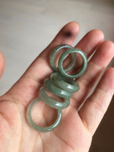 Load image into Gallery viewer, 17.9mm/size 7 3/4 100% natural type A icy watery dark green/light green/yellow/gray jadeite jade band ring BF34
