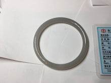Load image into Gallery viewer, 55mm Certified 100% Natural icy watery gray black(灰冰) smoky gray(烟紫) slim round cut nephrite jade bangle HT124-9091

