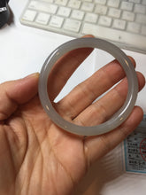 Load image into Gallery viewer, 55mm Certified 100% Natural icy watery gray black(灰冰) smoky gray(烟紫) slim round cut nephrite jade bangle HT124-9091
