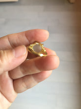 Load image into Gallery viewer, 100% Natural pale pink(藕粉) light gray nephrite cabochon Jade ring (adjustable size) HE114
