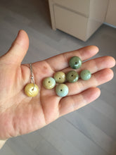 Load image into Gallery viewer, 14mm Type A 100% Natural light green yellow white Abacus-Bead Peace and Safety Guardian Donuts Buckle jadeite Pendant group PH117-1
