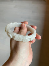Load image into Gallery viewer, 62.3mm 100% natural pale pink/white carved Plum blossoms Quartzite (Shetaicui jade) bangle SY7
