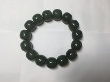 Load image into Gallery viewer, 14x13mm 100% Natural dark green/black/gray(碧玉) vintage style nephrite Jade bead bracelet HE109

