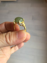 Load image into Gallery viewer, 100% Natural light green gray nephrite cabochon Jade ring (adjustable size) HE113
