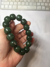 Load image into Gallery viewer, 14x13mm 100% Natural dark green/black/gray(碧玉) vintage style nephrite Jade bead bracelet HE109
