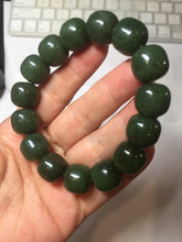 Load image into Gallery viewer, 14x13mm 100% Natural dark green/black/gray(碧玉) vintage style nephrite Jade bead bracelet HE109
