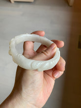 Load image into Gallery viewer, 62.3mm 100% natural pale pink/white carved Plum blossoms Quartzite (Shetaicui jade) bangle SY7

