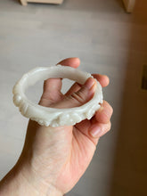 Load image into Gallery viewer, 62.3mm 100% natural pale pink/white carved Plum blossoms Quartzite (Shetaicui jade) bangle SY7
