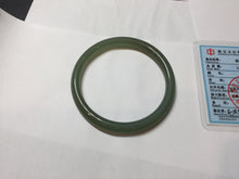Load image into Gallery viewer, 55.5mm Certified 100% Natural icy watery light green yellow gray Deep Lake Water Green Nephrite Bangle HN176-6917
