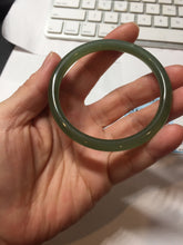 Load image into Gallery viewer, 55.5mm Certified 100% Natural icy watery light green yellow gray Deep Lake Water Green Nephrite Bangle HN176-6917
