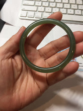 Load image into Gallery viewer, 55.5mm Certified 100% Natural icy watery light green yellow gray Deep Lake Water Green Nephrite Bangle HN176-6917

