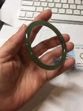 Load image into Gallery viewer, 55.5mm Certified 100% Natural icy watery light green yellow gray Deep Lake Water Green Nephrite Bangle HN176-6917
