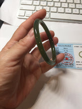 Load image into Gallery viewer, 55.5mm Certified 100% Natural icy watery light green yellow gray Deep Lake Water Green Nephrite Bangle HN176-6917
