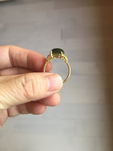 Load image into Gallery viewer, 100% Natural green gray black nephrite cabochon Jade ring (adjustable size) HE111
