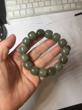 Load image into Gallery viewer, 100% Natural 13.8x12.5mm dark green/gray/brown vintage style nephrite Jade bead bracelet HF76
