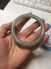 Load image into Gallery viewer, 55.8mm Certified type A 100% Natural  light green gray round cut Jadeite bangle PD40-9581

