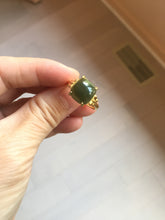 Load image into Gallery viewer, 100% Natural green gray black nephrite cabochon Jade ring (adjustable size) HE111
