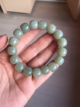 Load image into Gallery viewer, 12x10.7mm 100% Natural light green/yellow vintage style nephrite Jade bead bracelet HE98
