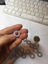 Load image into Gallery viewer, 16.4-17mm Type A 100% Natural light purple white gray Jadeite Safety Guardian Button donuts pendant PF27
