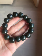 Load image into Gallery viewer, 100% Natural 14x12.5mm dark green/black/brown vintage style nephrite Jade bead bracelet HE97
