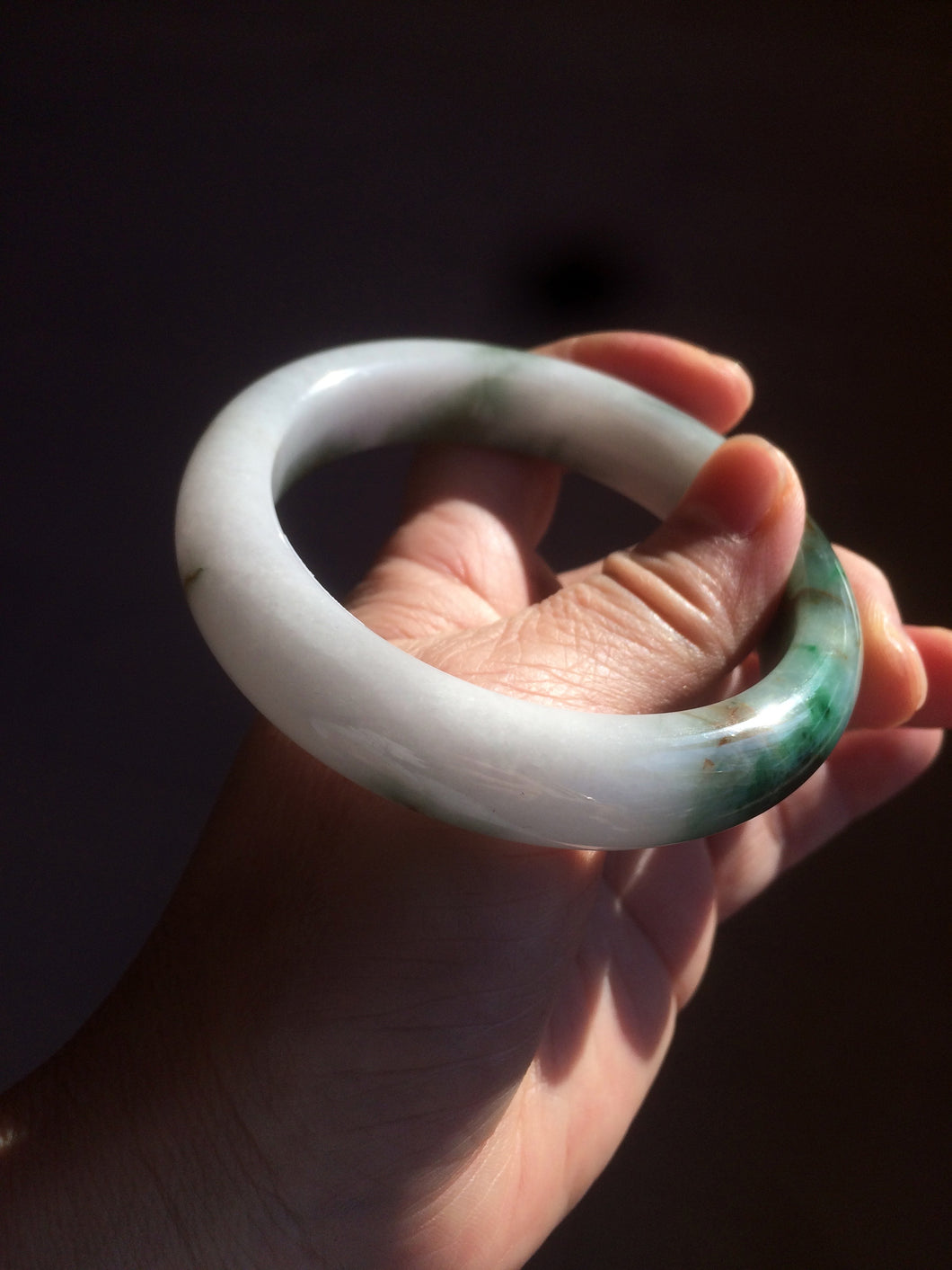 59mm Certified Type A 100% Natural sunny green/white/brown/black Jadeite Jade bangle BK36-8353