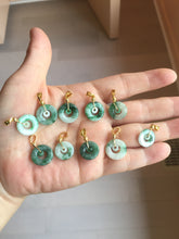 Load image into Gallery viewer, 12–14.5mm Certified Type A 100% Natural Sunny Green Dark Green White Jadeite Jade Concentric Ring Safety Guardian Donut Mom &amp; Daughter Pendant 子母扣 PC224

