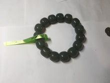 Load image into Gallery viewer, 14x13mm 100% Natural dark green/gray/black vintage style nephrite Jade bead bracelet HT12-5
