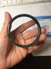 Load image into Gallery viewer, 57mm Certified Type A 100% Natural icy watery light green/blue/gray with flying snow Guatemala slim round cut Jadeite bangle BG197-2487
