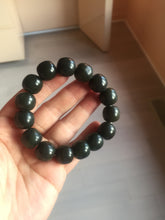 Load image into Gallery viewer, 100% Natural 14x12.5mm dark green/black/brown vintage style nephrite Jade bead bracelet HE97
