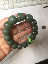 Load image into Gallery viewer, 14x13mm 100% Natural dark green/gray/black vintage style nephrite Jade bead bracelet HT12-5

