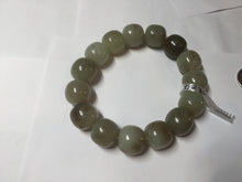 Load image into Gallery viewer, 14x13mm 100% Natural light green/gray/brown with brown flying dandelions vintage style nephrite Jade bead bracelet HE84
