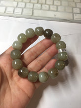 Load image into Gallery viewer, 14x13mm 100% Natural light green/gray/brown with brown flying dandelions vintage style nephrite Jade bead bracelet HE84
