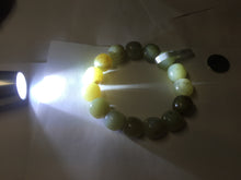 Load image into Gallery viewer, 14x13mm 100% Natural light green/gray/brown with brown flying dandelions vintage style nephrite Jade bead bracelet HE84
