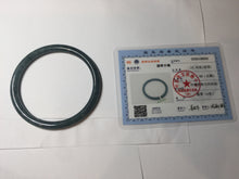 Load image into Gallery viewer, 58.5mm Certified Type A 100% Natural dark green/blue/gray with flying snow Guatemala slim round cut Jadeite bangle BG205-8825
