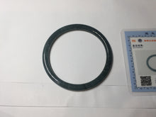 Load image into Gallery viewer, 58.5mm Certified Type A 100% Natural dark green/blue/gray with flying snow Guatemala slim round cut Jadeite bangle BG205-8825
