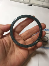 Load image into Gallery viewer, 58.5mm Certified Type A 100% Natural dark green/blue/gray with flying snow Guatemala slim round cut Jadeite bangle BG205-8825
