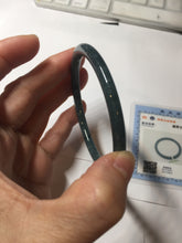 Load image into Gallery viewer, 58.5mm Certified Type A 100% Natural dark green/blue/gray with flying snow Guatemala slim round cut Jadeite bangle BG205-8825
