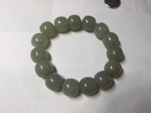 Load image into Gallery viewer, 14x13mm 100% Natural light green/gray vintage style nephrite Jade bead bracelet HF28

