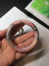 Load image into Gallery viewer, 55.8mm 100% natural pink/black/brown/yellow chubby round cut rose stone (Rhodonite) bangle SY48
