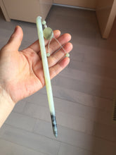 Load image into Gallery viewer, 19.5 cm 100% Natural Light green  yellow gray black Bamboo-Style Xiu Jade (Serpentine) Hairpin with bead Hanging Ornament AW47
