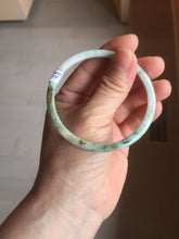Load image into Gallery viewer, 56.5mm certified Type A 100% Natural sunny green white brown with green floating flowers slim round cut Jadeite Jade bangle PH207-6197
