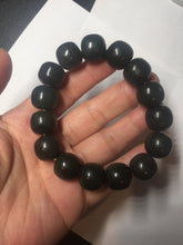 Load image into Gallery viewer, 100% Natural 14x12.5mm dark green/black/brown vintage style nephrite Jade bead bracelet HE97
