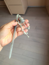 Load image into Gallery viewer, 17.5 cm 100% Natural Light yellow gray black(灰冰) Bamboo-Style Xiu Jade (Serpentine) Hairpin with rose Hanging Ornament AW46
