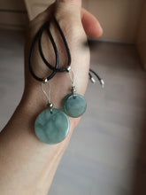 Load image into Gallery viewer, 100% natural  icy watery dark green/gray jadeite jade safe and sound couple pendant pair BG4
