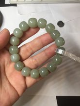 Load image into Gallery viewer, 12x10.7mm 100% Natural light green/gray vintage style nephrite Jade bead bracelet HE98
